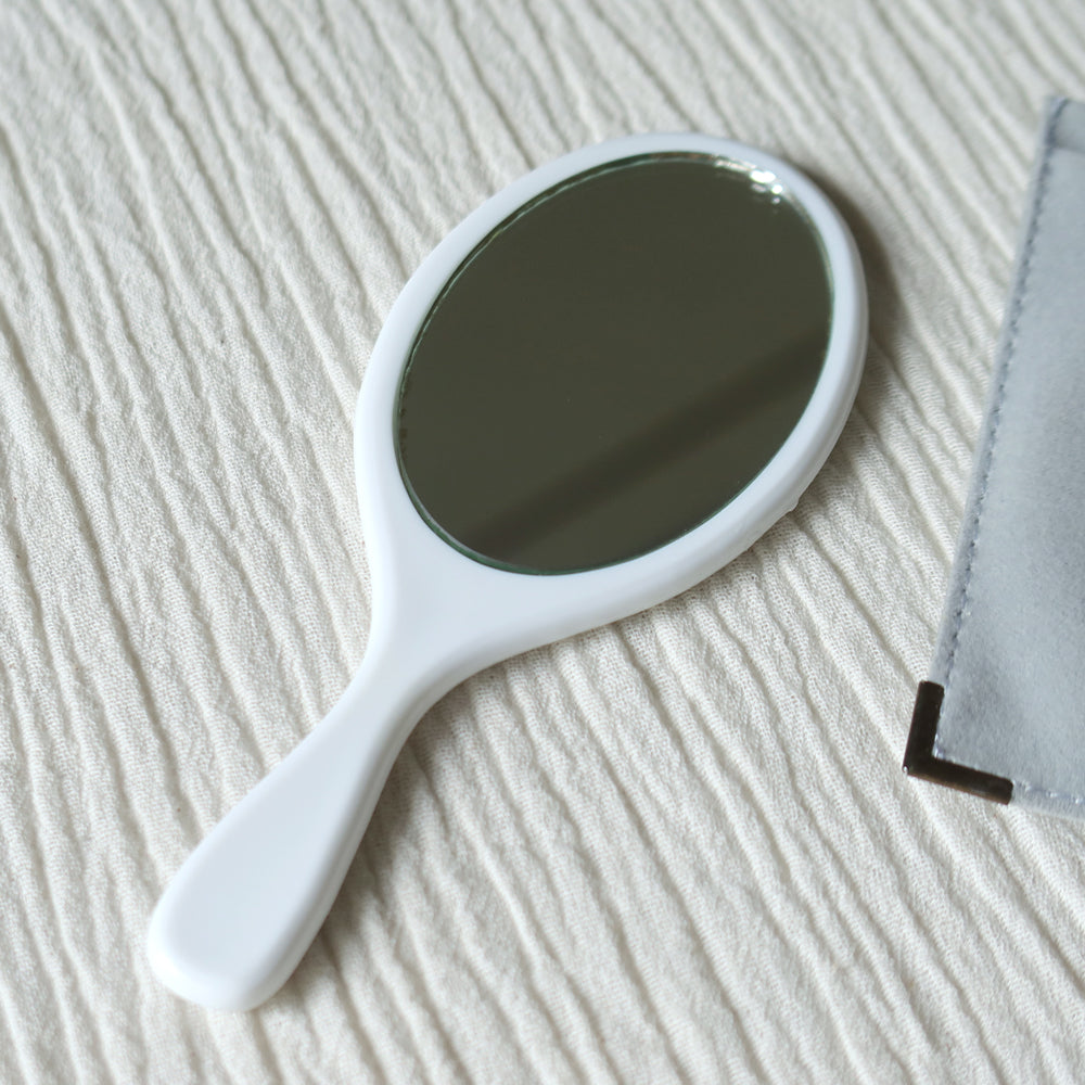 Rare Christian Dior Vintage White Small Handheld Beauty Mirror with Pocket