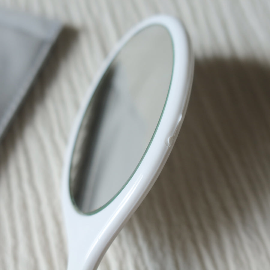 Rare Christian Dior Vintage White Small Handheld Beauty Mirror with Pocket