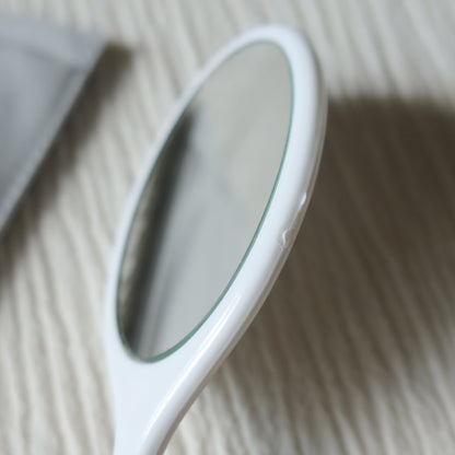 Rare Christian Dior Vintage White Small Handheld Beauty Mirror with Pocket