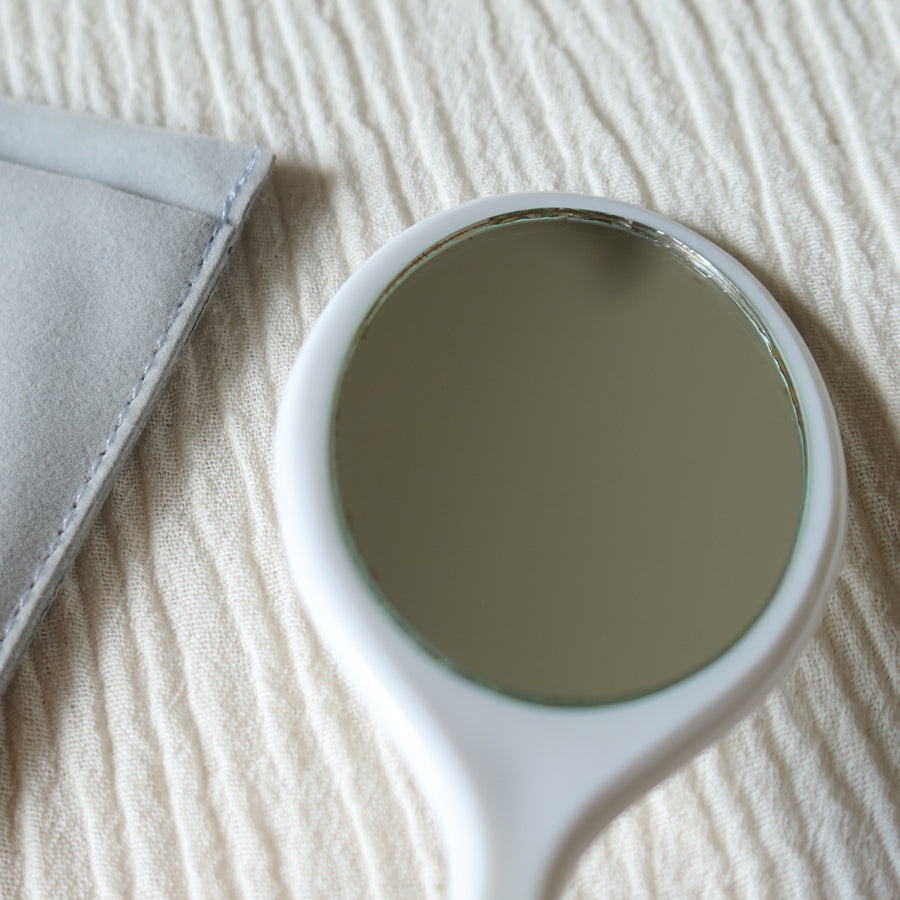 Rare Christian Dior Vintage White Small Handheld Beauty Mirror with Pocket