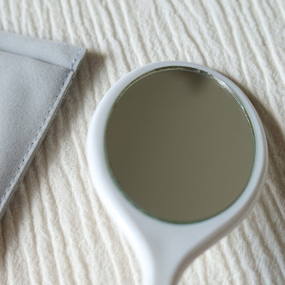 Rare Christian Dior Vintage White Small Handheld Beauty Mirror with Pocket