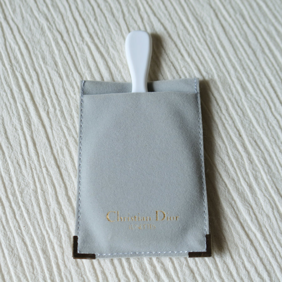 Rare Christian Dior Vintage White Small Handheld Beauty Mirror with Pocket