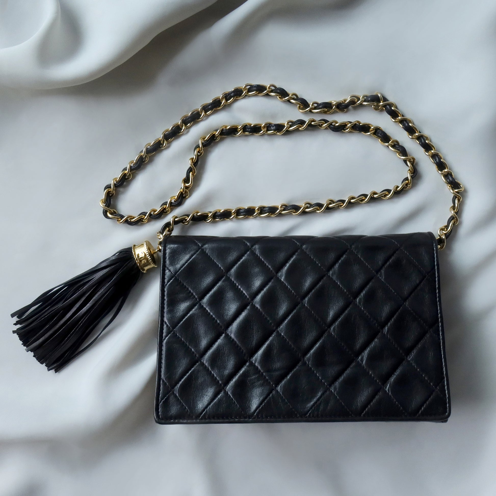 Chanel Vintage Diamond Quilted Lambskin Tassel Flap Bag