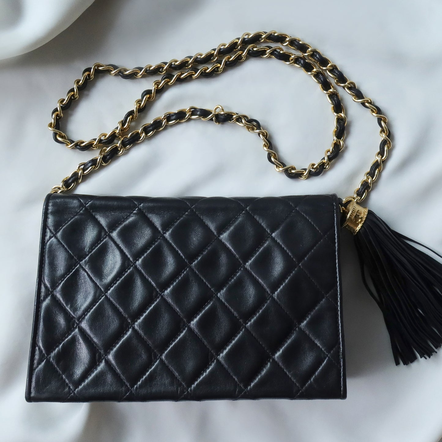 Chanel Vintage Diamond Quilted Lambskin Tassel Flap Bag