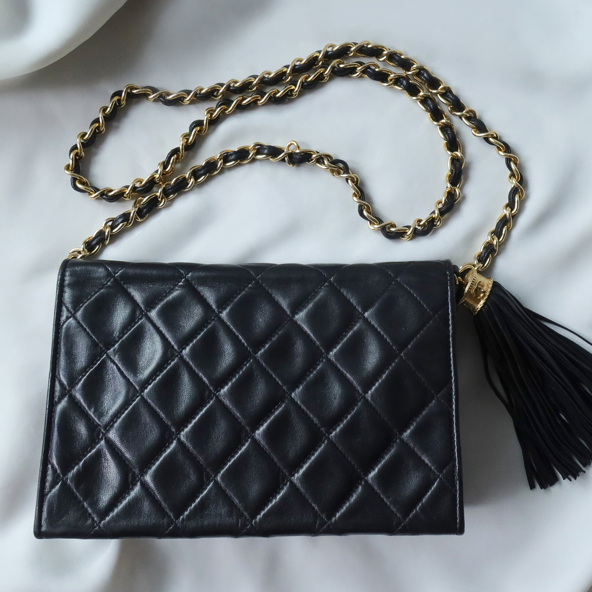 Chanel Vintage Diamond Quilted Lambskin Tassel Flap Bag