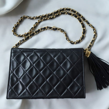 Chanel Vintage Diamond Quilted Lambskin Tassel Flap Bag