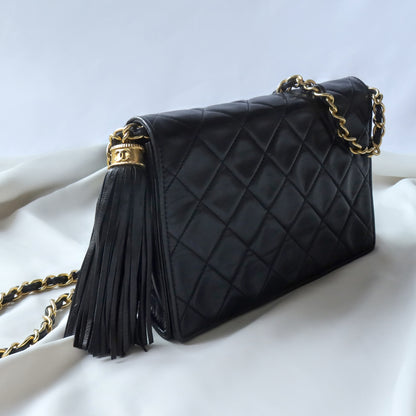 Chanel Vintage Diamond Quilted Lambskin Tassel Flap Bag