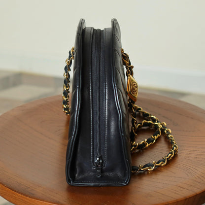 Chanel Vintage Black Lambskin Matelasse Quilted Half Moon Shoulder Bag