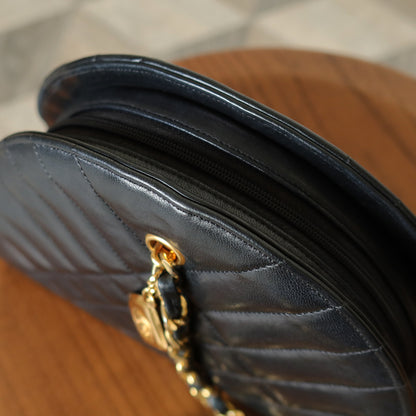 Chanel Vintage Black Lambskin Matelasse Quilted Half Moon Shoulder Bag