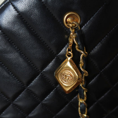 Chanel Vintage Black Lambskin Matelasse Quilted Half Moon Shoulder Bag