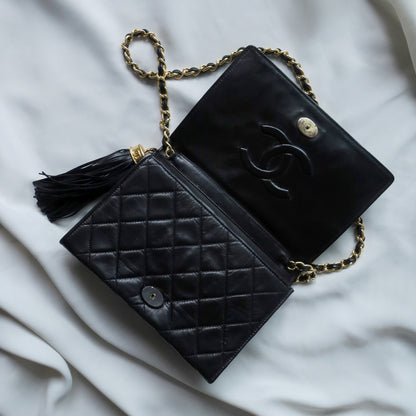 Chanel Vintage Diamond Quilted Lambskin Tassel Flap Bag