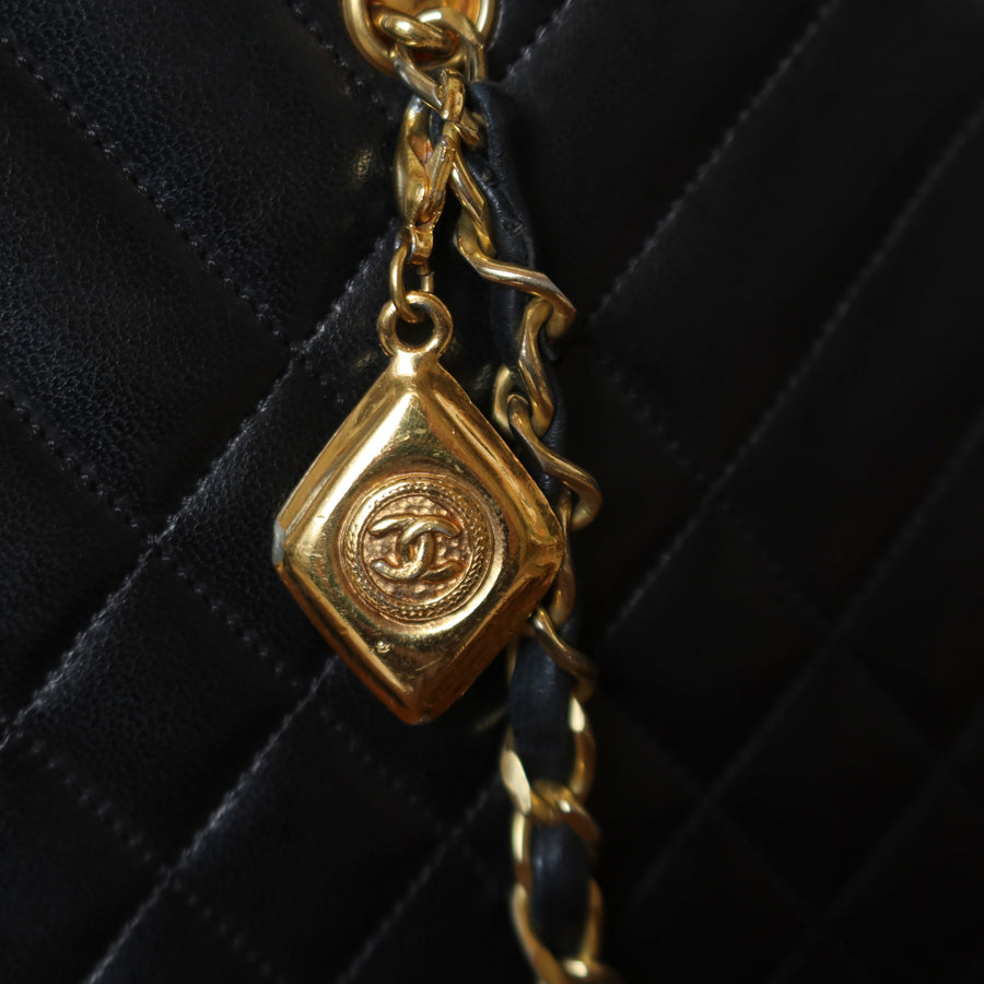 Chanel Vintage Black Lambskin Matelasse Quilted Half Moon Shoulder Bag