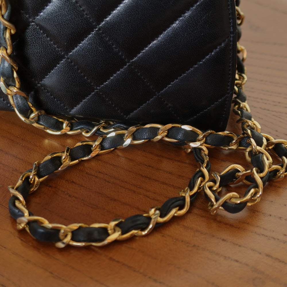 Chanel Vintage Black Lambskin Matelasse Quilted Half Moon Shoulder Bag