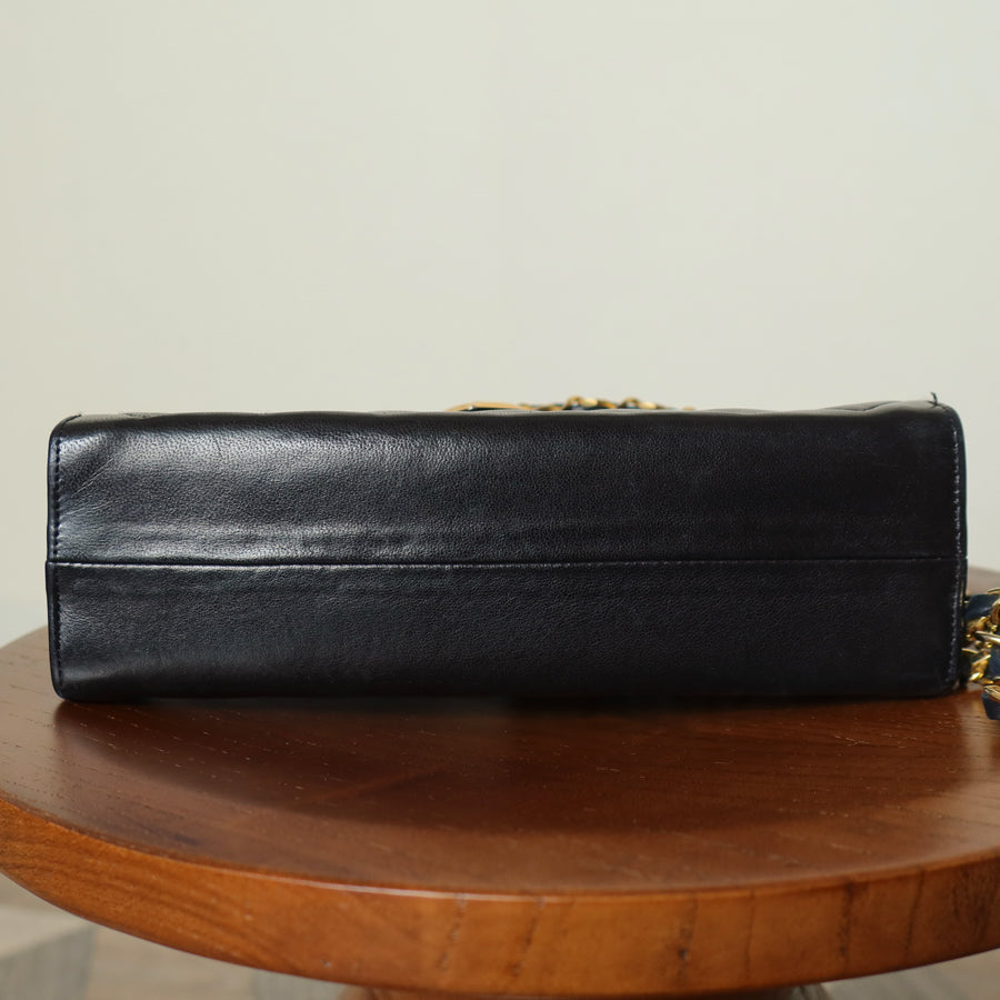 Chanel Vintage Black Lambskin Matelasse Quilted Half Moon Shoulder Bag