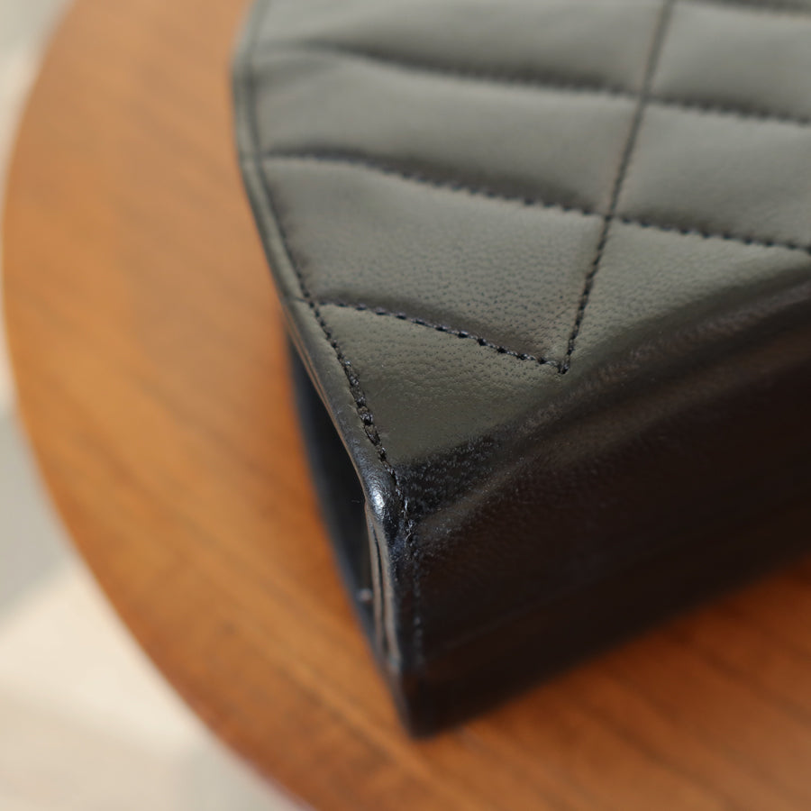 Chanel Vintage Black Lambskin Matelasse Quilted Half Moon Shoulder Bag
