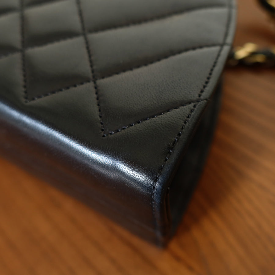 Chanel Vintage Black Lambskin Matelasse Quilted Half Moon Shoulder Bag