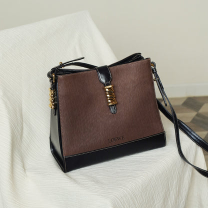 Loewe Vintage Dark Brown Dual Tone Velazquez Leather Anagram Crossbody Bag
