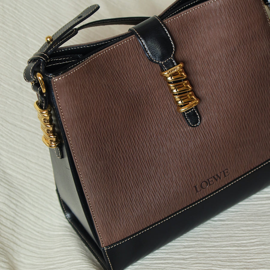 Loewe Vintage Dark Brown Dual Tone Velazquez Leather Anagram Crossbody Bag