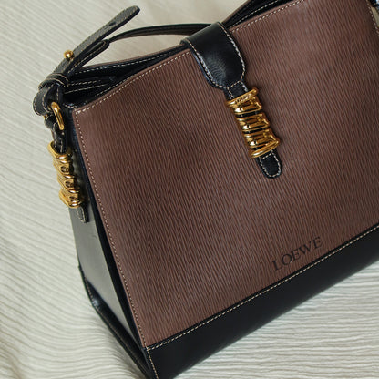 Loewe Vintage Dark Brown Dual Tone Velazquez Leather Anagram Crossbody Bag