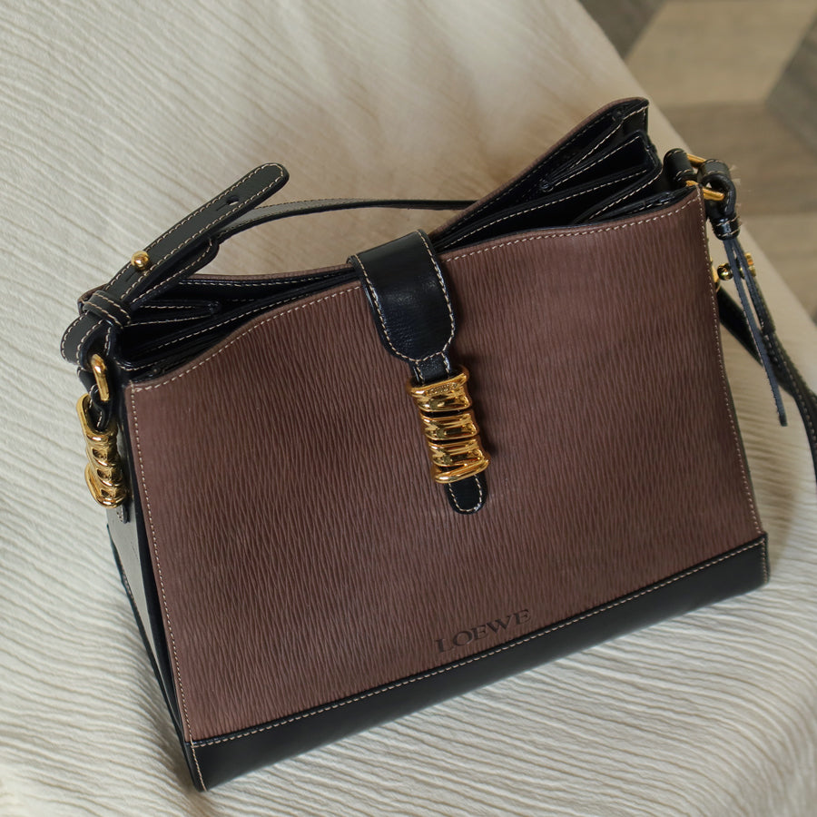 Loewe Vintage Dark Brown Dual Tone Velazquez Leather Anagram Crossbody Bag
