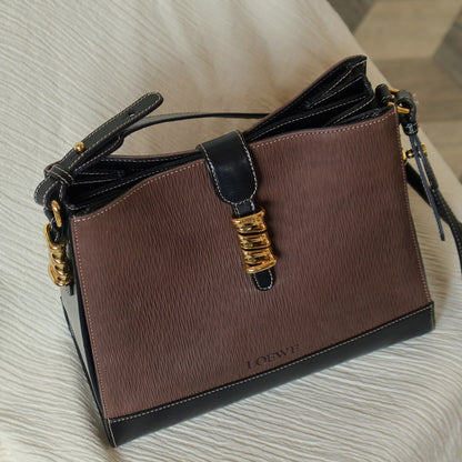 Loewe Vintage Dark Brown Dual Tone Velazquez Leather Anagram Crossbody Bag