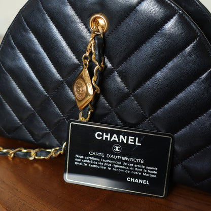 Chanel Vintage Black Lambskin Matelasse Quilted Half Moon Shoulder Bag