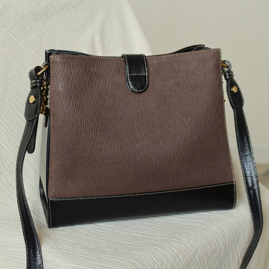 Loewe Vintage Dark Brown Dual Tone Velazquez Leather Anagram Crossbody Bag