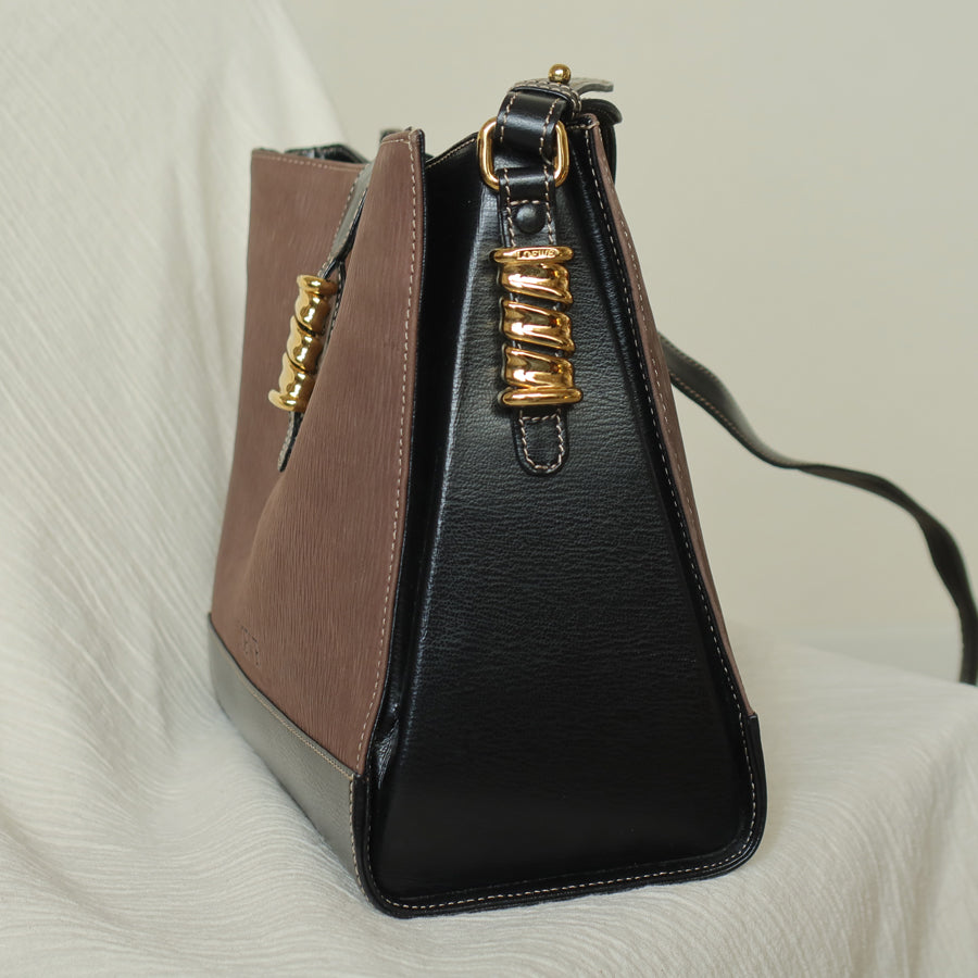 Loewe Vintage Dark Brown Dual Tone Velazquez Leather Anagram Crossbody Bag