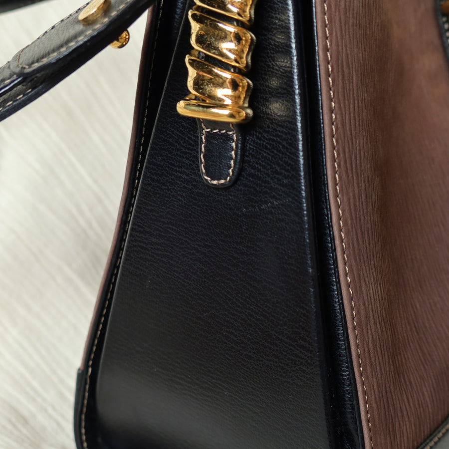Loewe Vintage Dark Brown Dual Tone Velazquez Leather Anagram Crossbody Bag