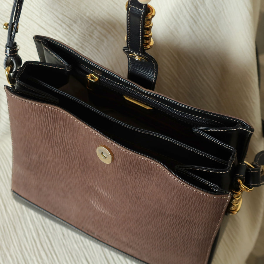 Loewe Vintage Dark Brown Dual Tone Velazquez Leather Anagram Crossbody Bag