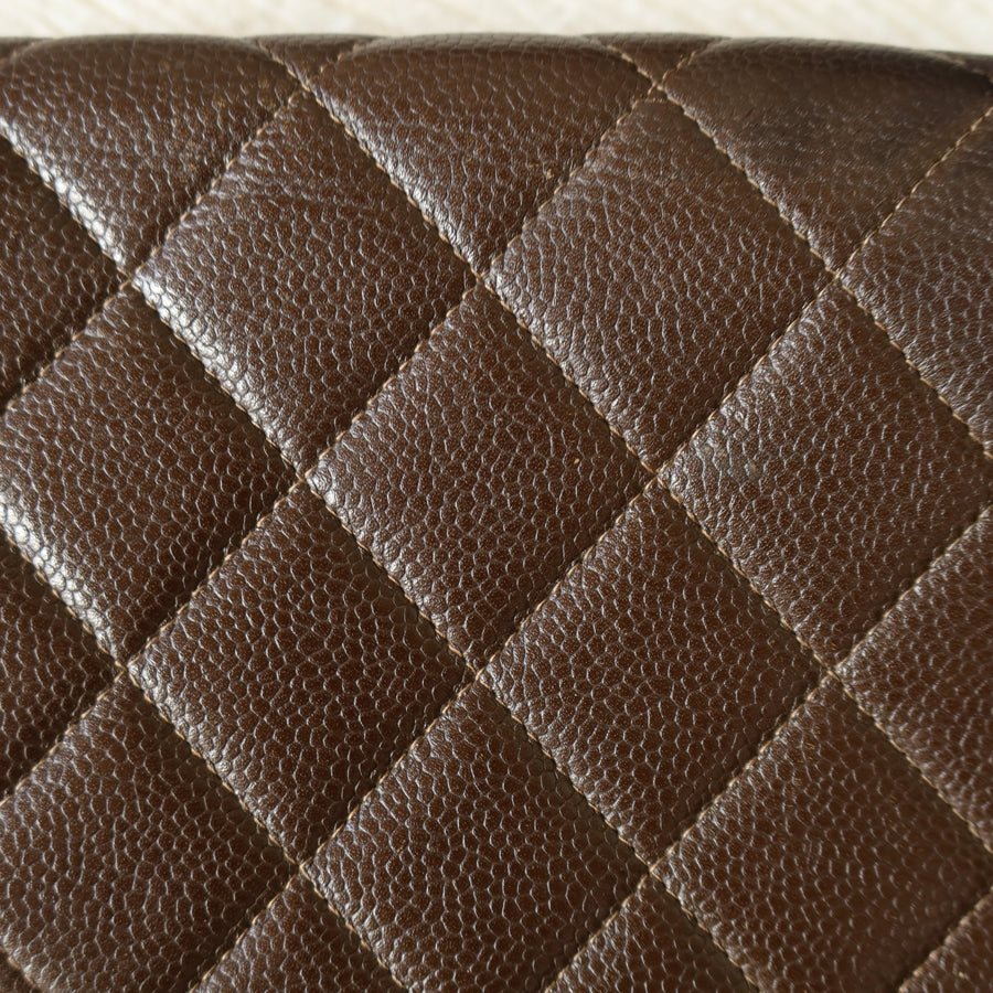 Vintage Chanel Dark Brown Caviar Leather Quilted CC turn lock Shoulder Flap Bag
