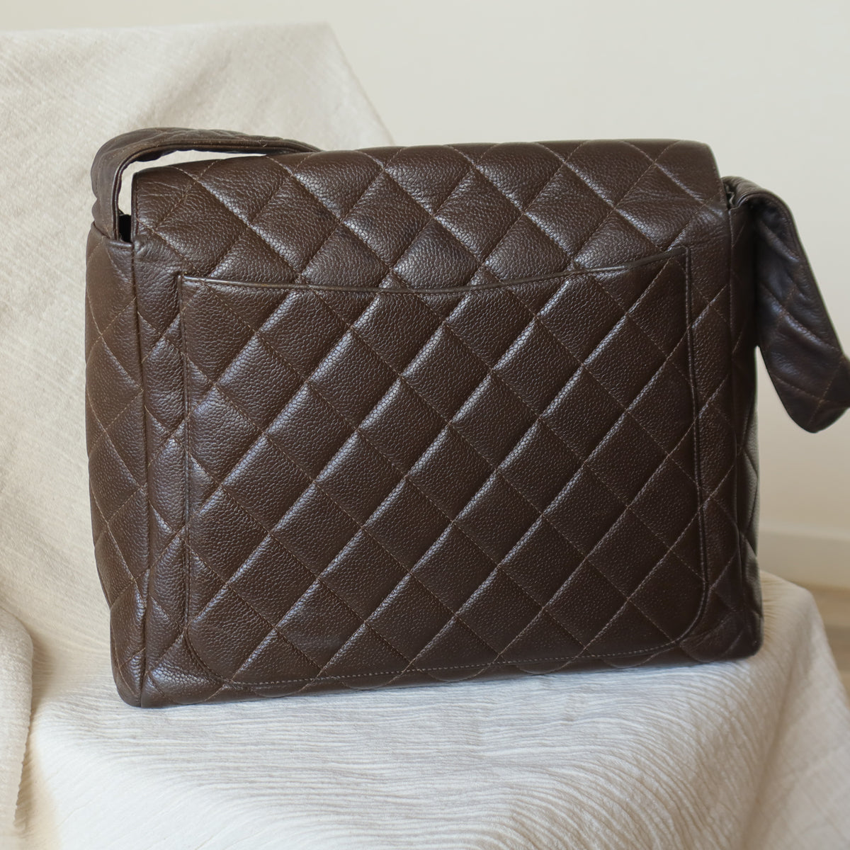 Vintage Chanel Dark Brown Caviar Leather Quilted CC turn lock Shoulder Flap Bag