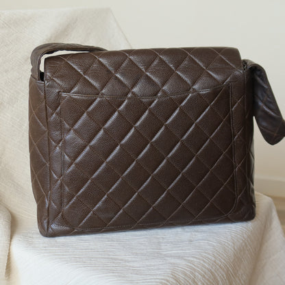 Vintage Chanel Dark Brown Caviar Leather Quilted CC turn lock Shoulder Flap Bag