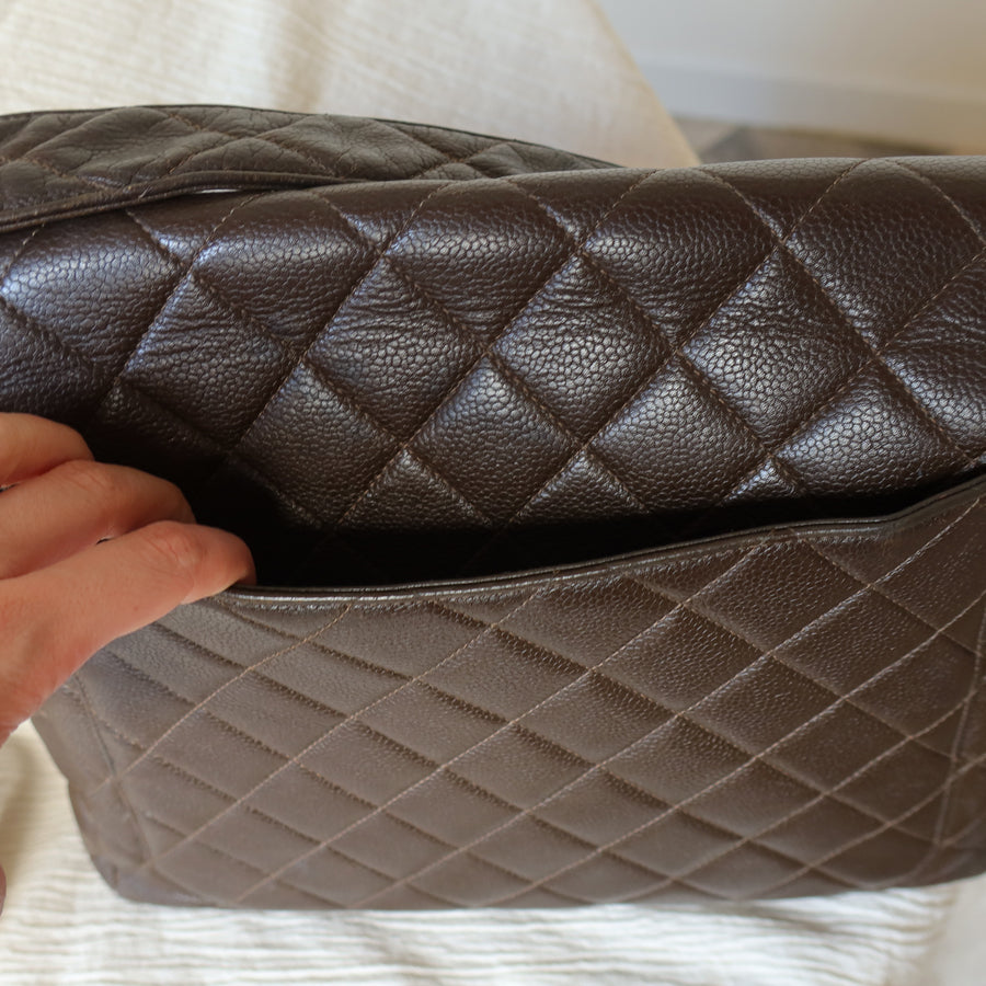Vintage Chanel Dark Brown Caviar Leather Quilted CC turn lock Shoulder Flap Bag