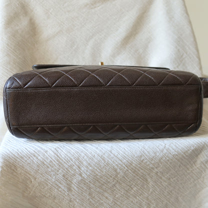 Vintage Chanel Dark Brown Caviar Leather Quilted CC turn lock Shoulder Flap Bag
