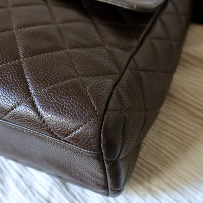 Vintage Chanel Dark Brown Caviar Leather Quilted CC turn lock Shoulder Flap Bag