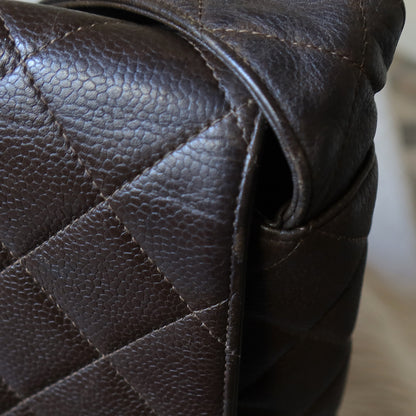 Vintage Chanel Dark Brown Caviar Leather Quilted CC turn lock Shoulder Flap Bag