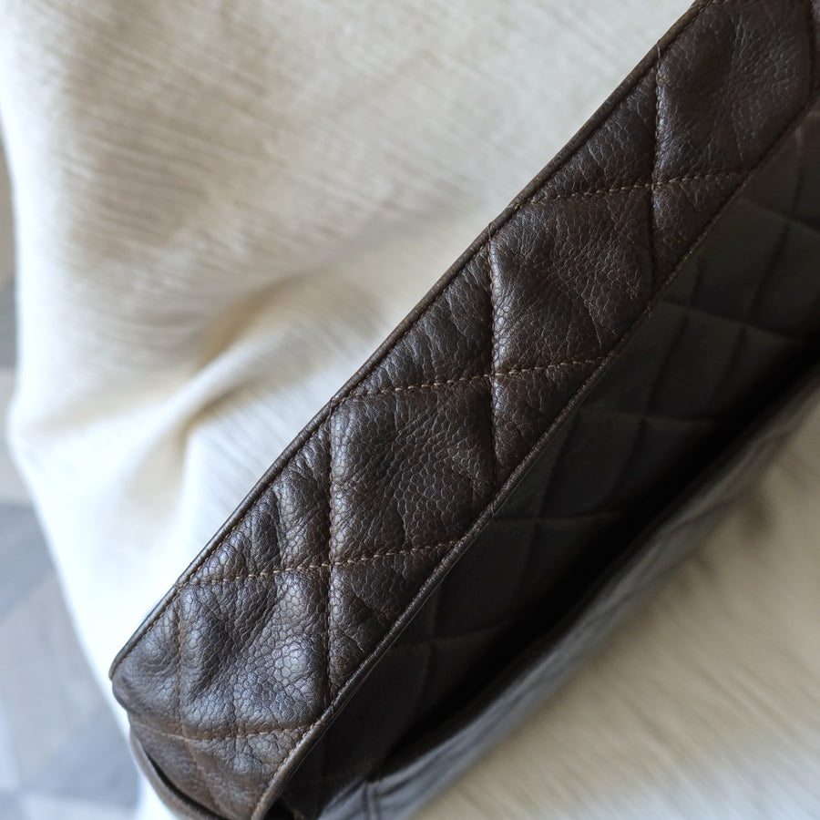 Vintage Chanel Dark Brown Caviar Leather Quilted CC turn lock Shoulder Flap Bag