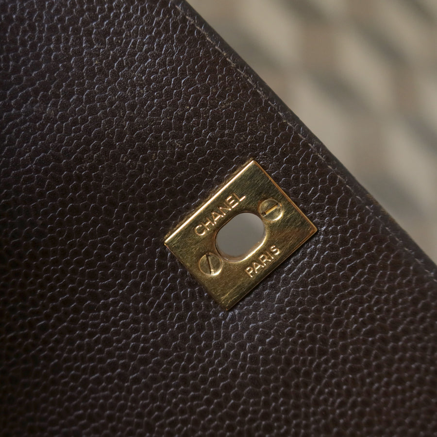 Vintage Chanel Dark Brown Caviar Leather Quilted CC turn lock Shoulder Flap Bag