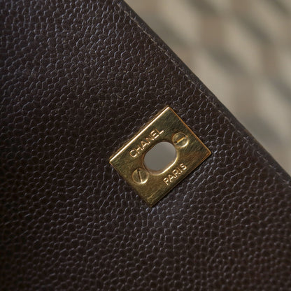 Vintage Chanel Dark Brown Caviar Leather Quilted CC turn lock Shoulder Flap Bag