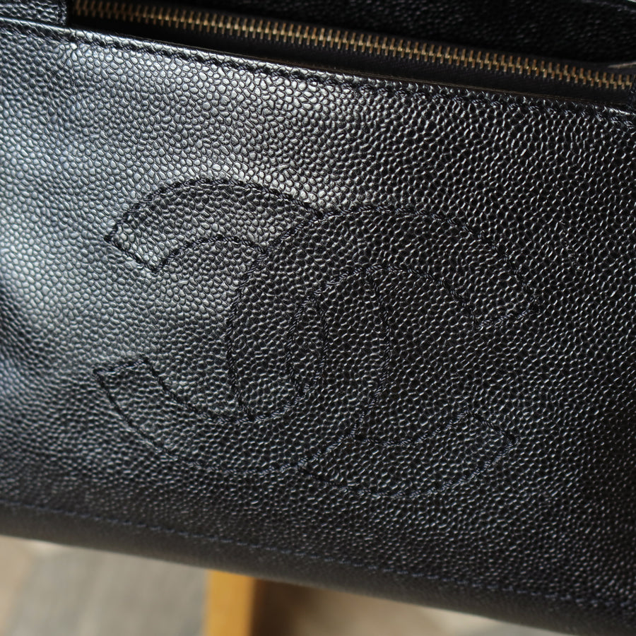 Chanel Vintage Black Caviar Leather CC Mark Charm East west Shoulder Bag M