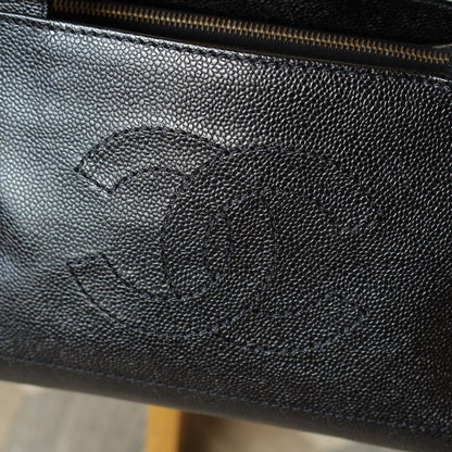 Chanel Vintage Black Caviar Leather CC Mark Charm East west Shoulder Bag M