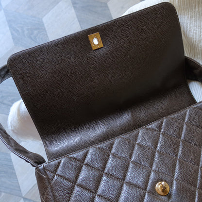 Vintage Chanel Dark Brown Caviar Leather Quilted CC turn lock Shoulder Flap Bag