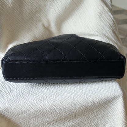 Chanel Vintage Black Lambskin Stitched Wood Resin Top Handle Weekend Bag