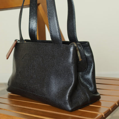Chanel Vintage Black Caviar Leather CC Mark Charm East west Shoulder Bag M