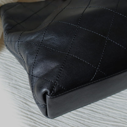 Chanel Vintage Black Lambskin Stitched Wood Resin Top Handle Weekend Bag