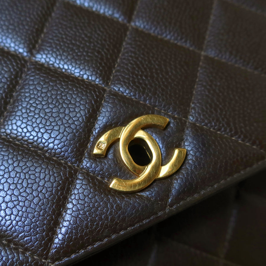 Vintage Chanel Dark Brown Caviar Leather Quilted CC turn lock Shoulder Flap Bag