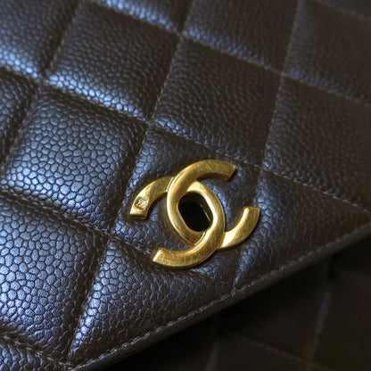 Vintage Chanel Dark Brown Caviar Leather Quilted CC turn lock Shoulder Flap Bag
