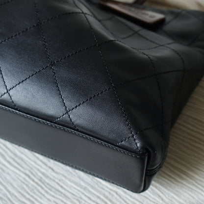 Chanel Vintage Black Lambskin Stitched Wood Resin Top Handle Weekend Bag
