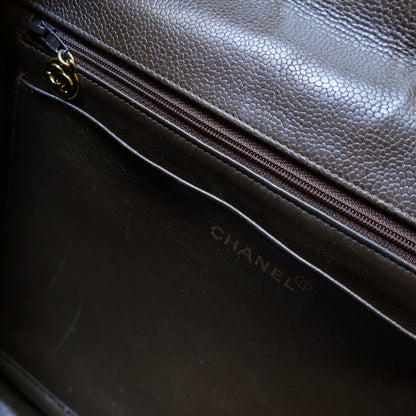 Vintage Chanel Dark Brown Caviar Leather Quilted CC turn lock Shoulder Flap Bag
